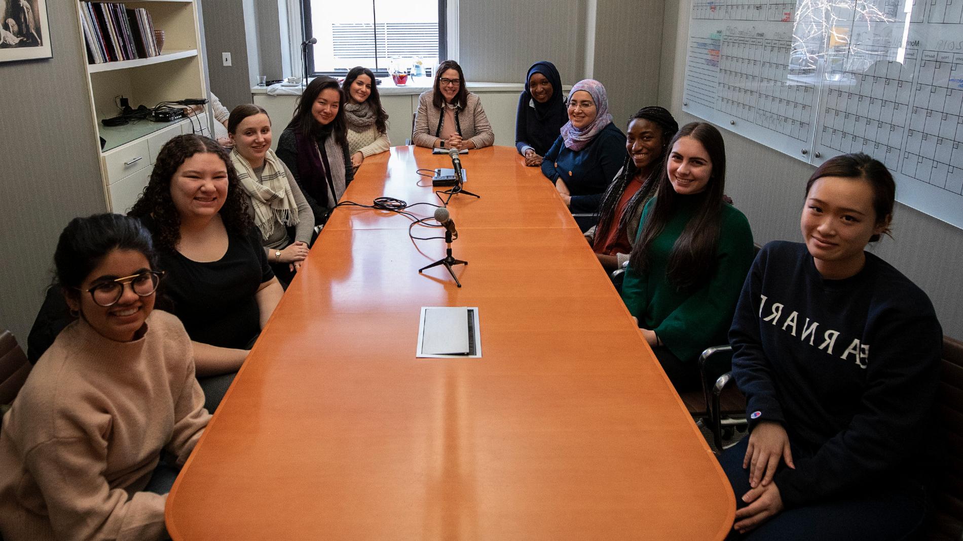 President Beilock with a group of students